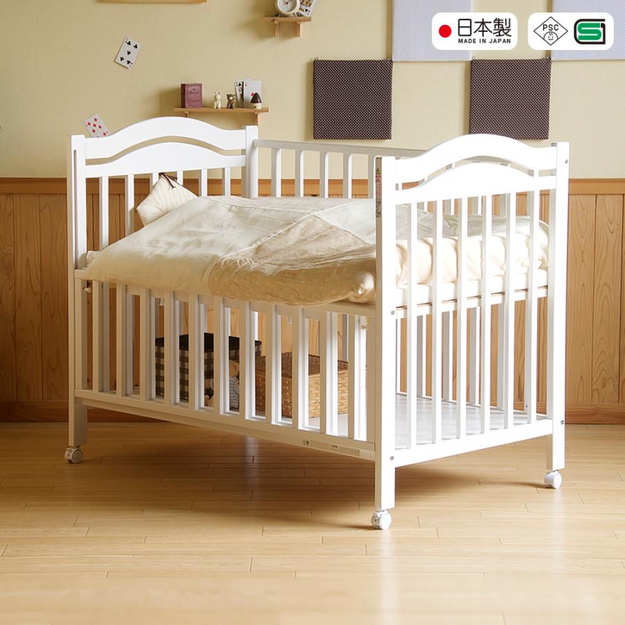 石崎家具 日本製 ベビーベッド「アリス WH（ホワイト）（B品