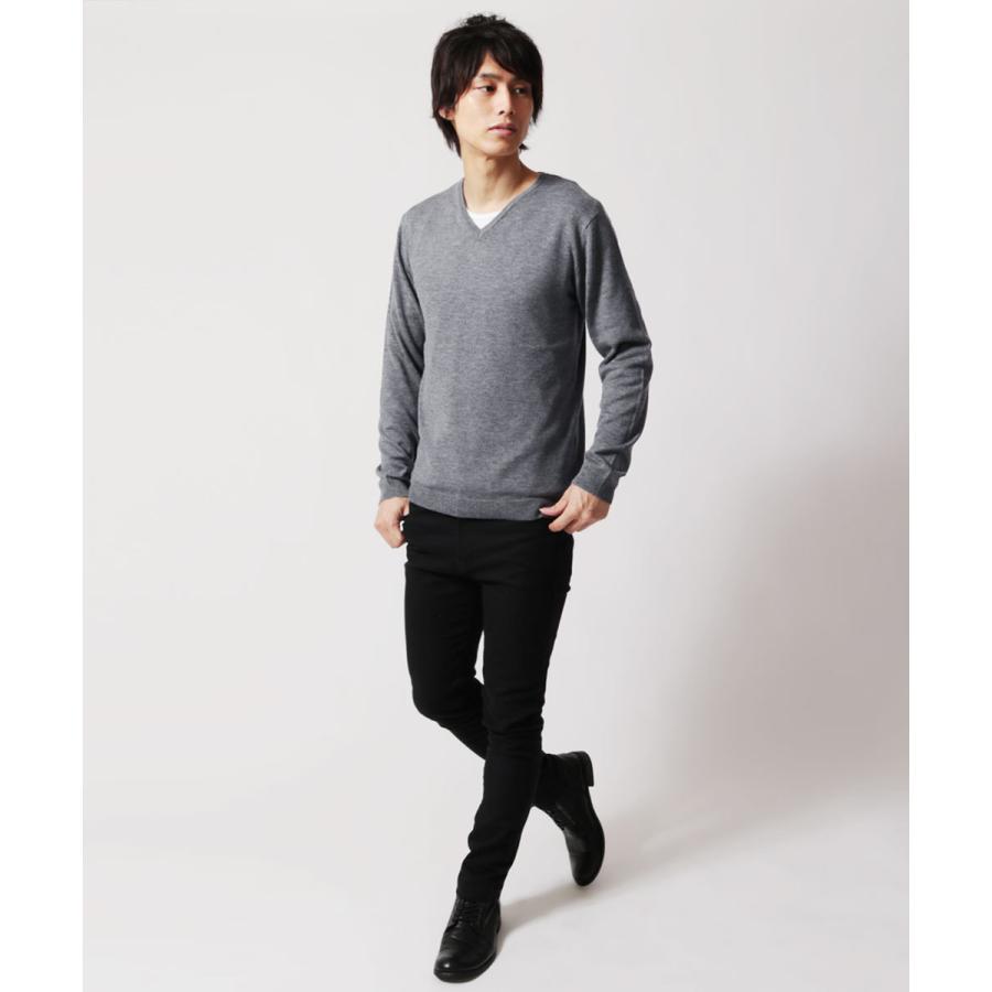 ニット メンズ カシミア ミックス 12ゲージ 長袖 Vネック クルーネック