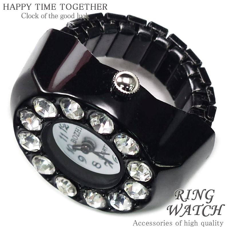 新作 全21種 リングウォッチ ブラック ホワイト 12粒 丸型 指輪時計 指