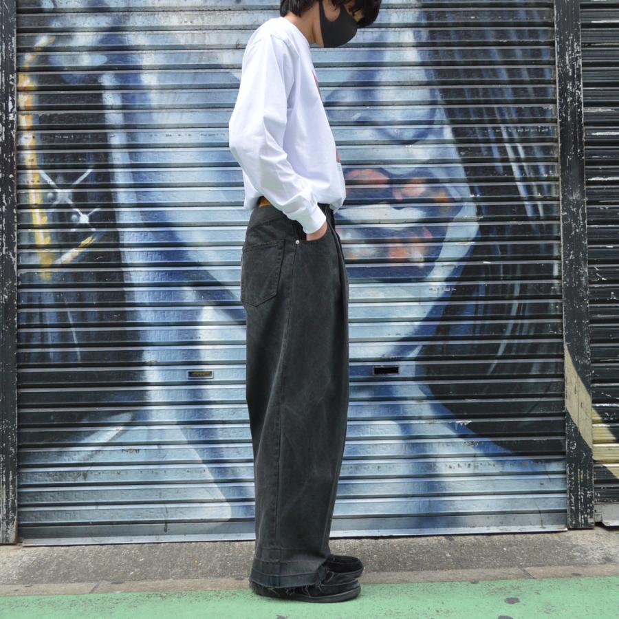 NEON SIGN（ネオンサイン） / W BLACK UNHEMMED WIDE DENIM SLACKS