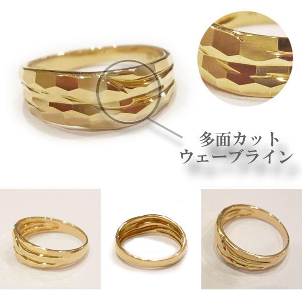 18金 リング k18 指輪 ゴールド 多面 カットリング ウェーブ ライン