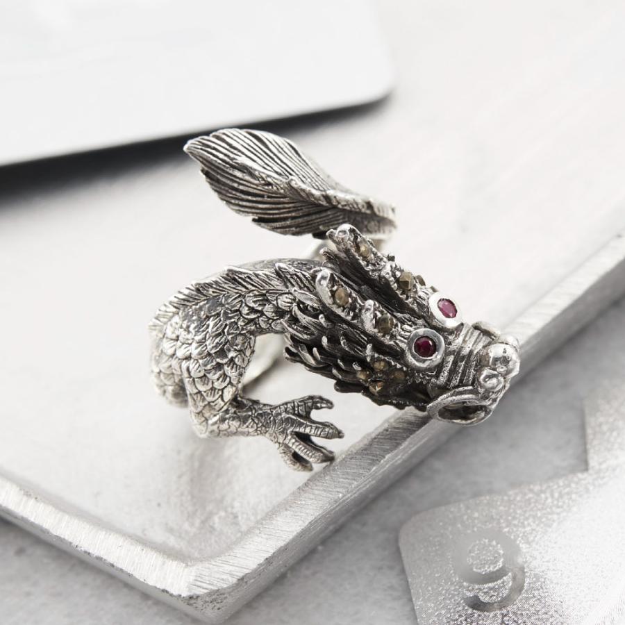 リング シルバー925 ルビー ヘマタイト ドラゴン 龍 竜 フリーサイズ