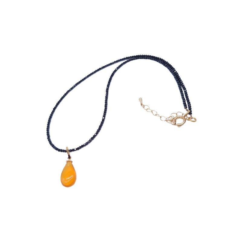 本べっ甲 ネックレス スピネルチェーン ペンダント シンプル 雫 肉厚