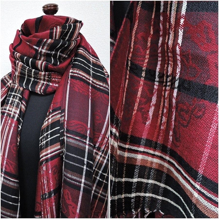 SALE 55％OFF パシュミナストール チェック柄 シルクストール 大判