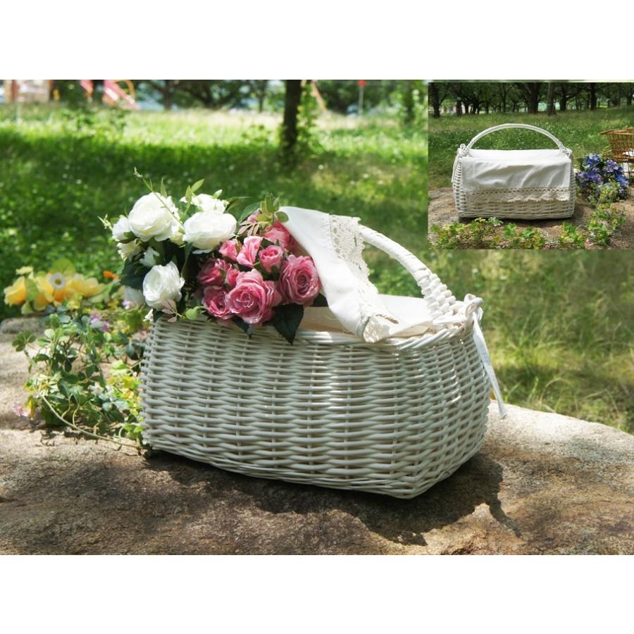 爽やかかわいい ホワイトバスケット 籠 白 かご ピクニックバスケット