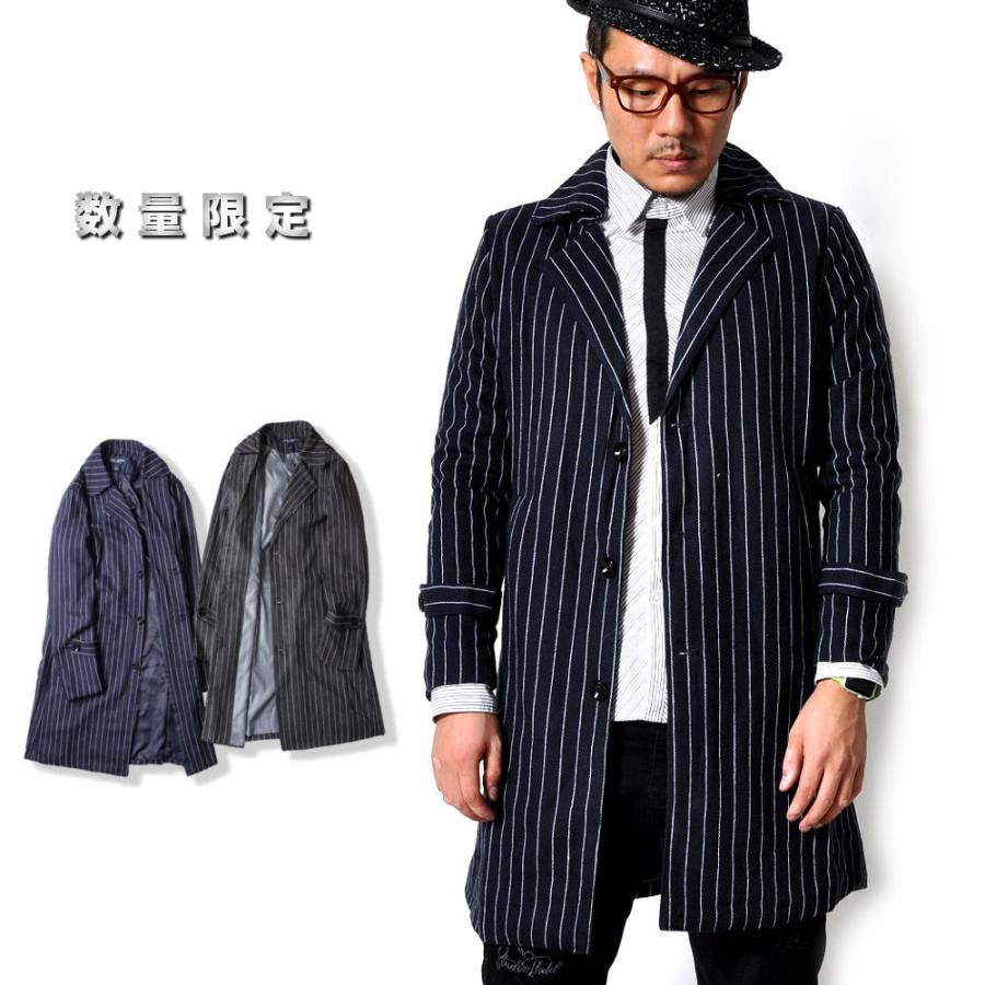 全品送料無料 tsb 【ラスト1】 ストライプ チェスターコート メンズ