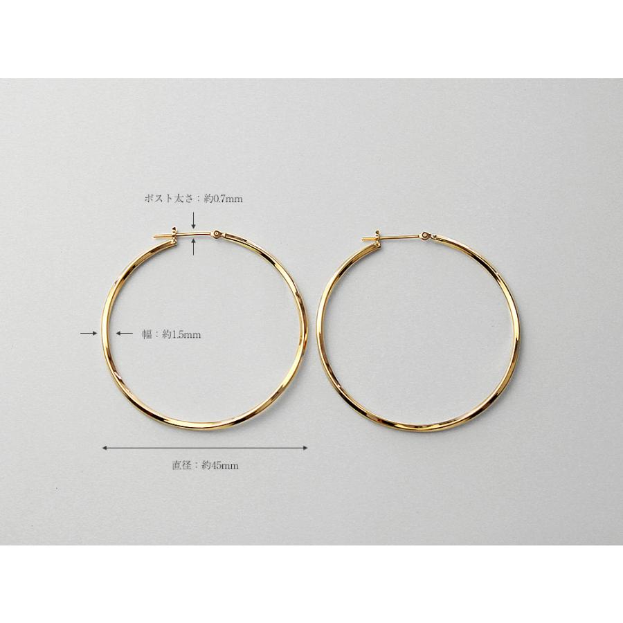 ピアス 18K Nejiri フープ 45 ひかり。地金 18Kピアス レディース 18金
