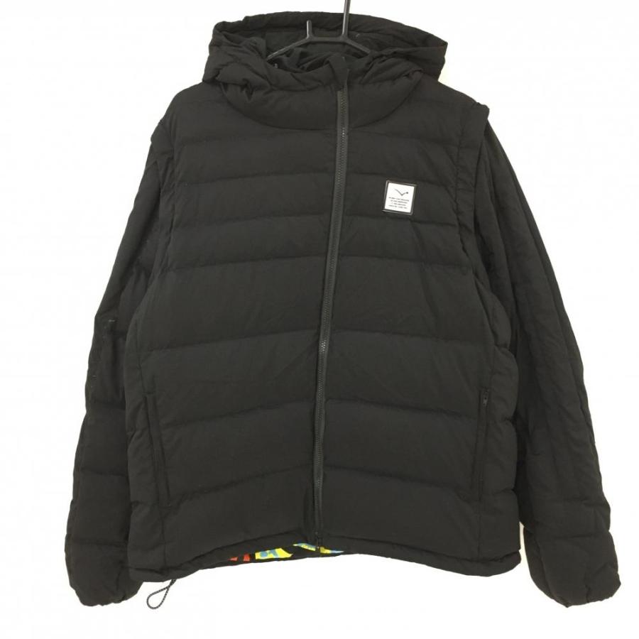 美品】ラッセルノ 2WAYダウンジャケット 黒 フードロゴ 内側総柄