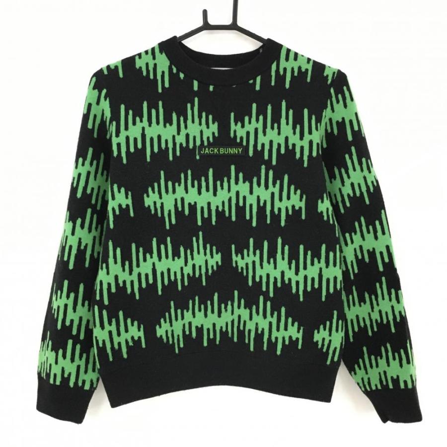 ジャックバニー 裏地付きセーター 黒×グリーン 総柄 ニット レディース