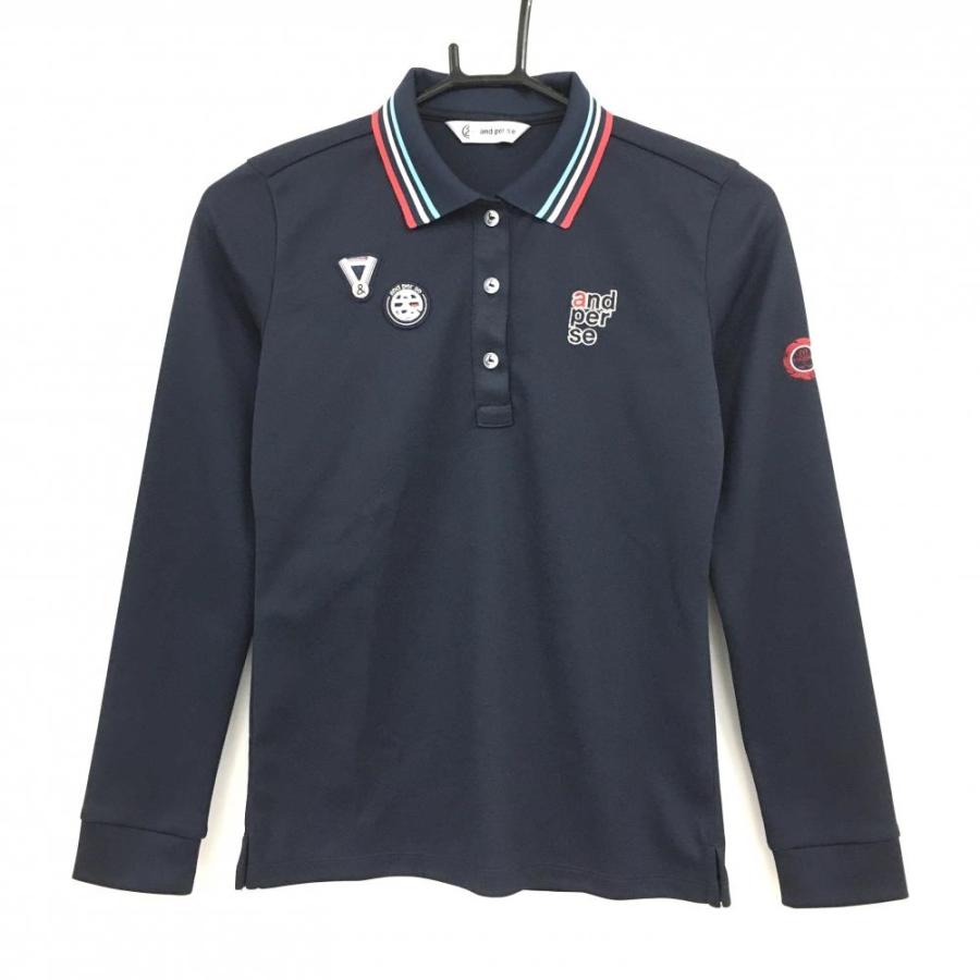 超美品】アンパスィ 長袖ポロシャツ ネイビー×レッド 襟ライン 襟裏総