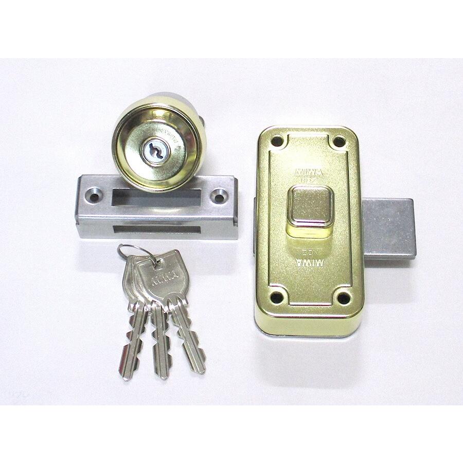 ミワロック U9-NDZ-1 面付補助錠 GP色(ゴールド色) 受座付 扉厚33〜42