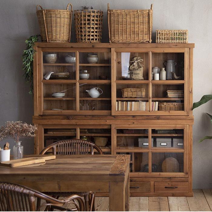 Yamato 杉古材ガラスキャビネット179 食器棚 キッチンボード