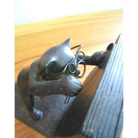 ブックエンド アンティーク 学者ネコ 黒 ねこ : 手づくり家具 ウッド