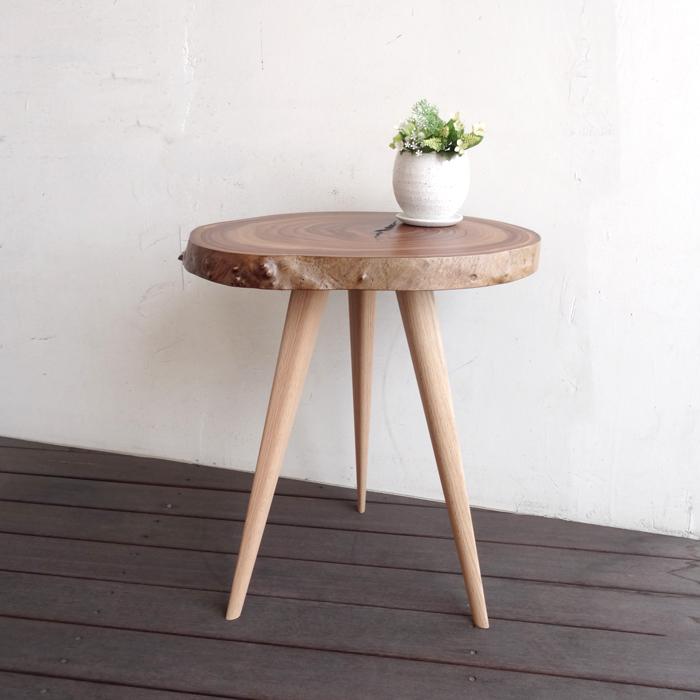 赤楠 アカグス 輪切りサイドテーブル 白脚 コーヒーテーブル 一枚板