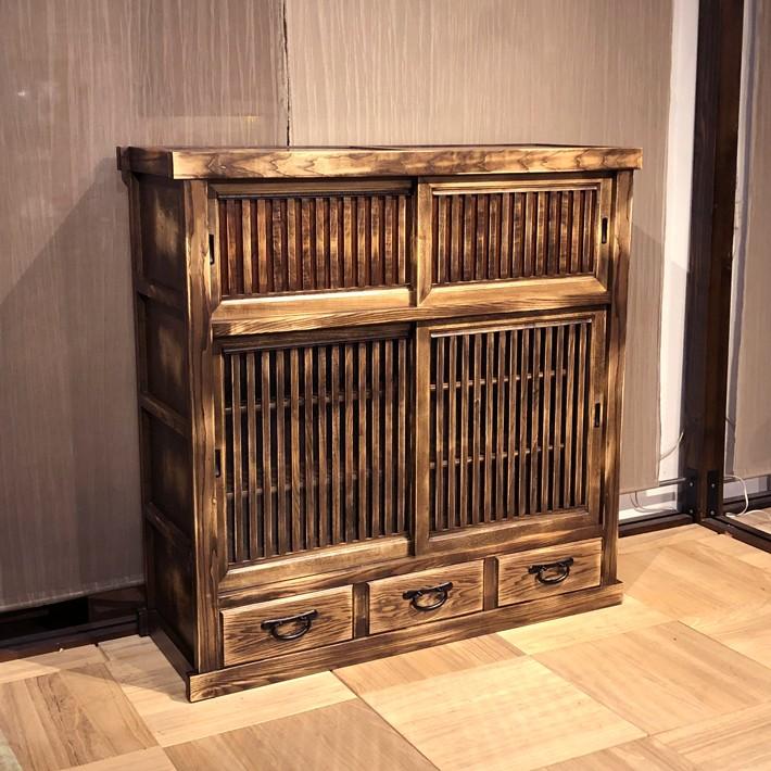 水屋箪笥 茶箪笥 食器棚 和家具 民芸調家具 アンティーク タモ無垢