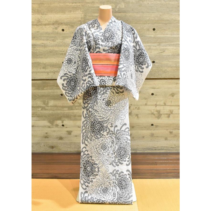 竺仙鑑製 乱菊 綿絽白地 お仕立代込み価格 送料無料 女性用 高級ゆかた