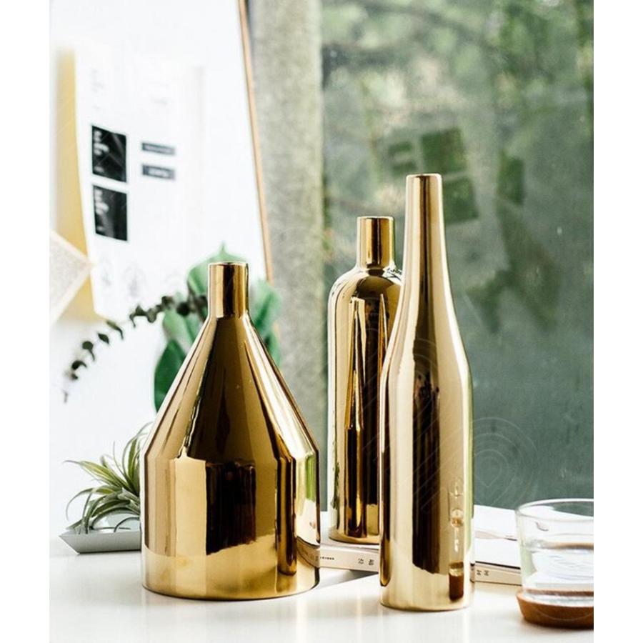 真鍮色 シャビー 金色 ゴールド 陶器 一輪挿し フラワーベース 花瓶