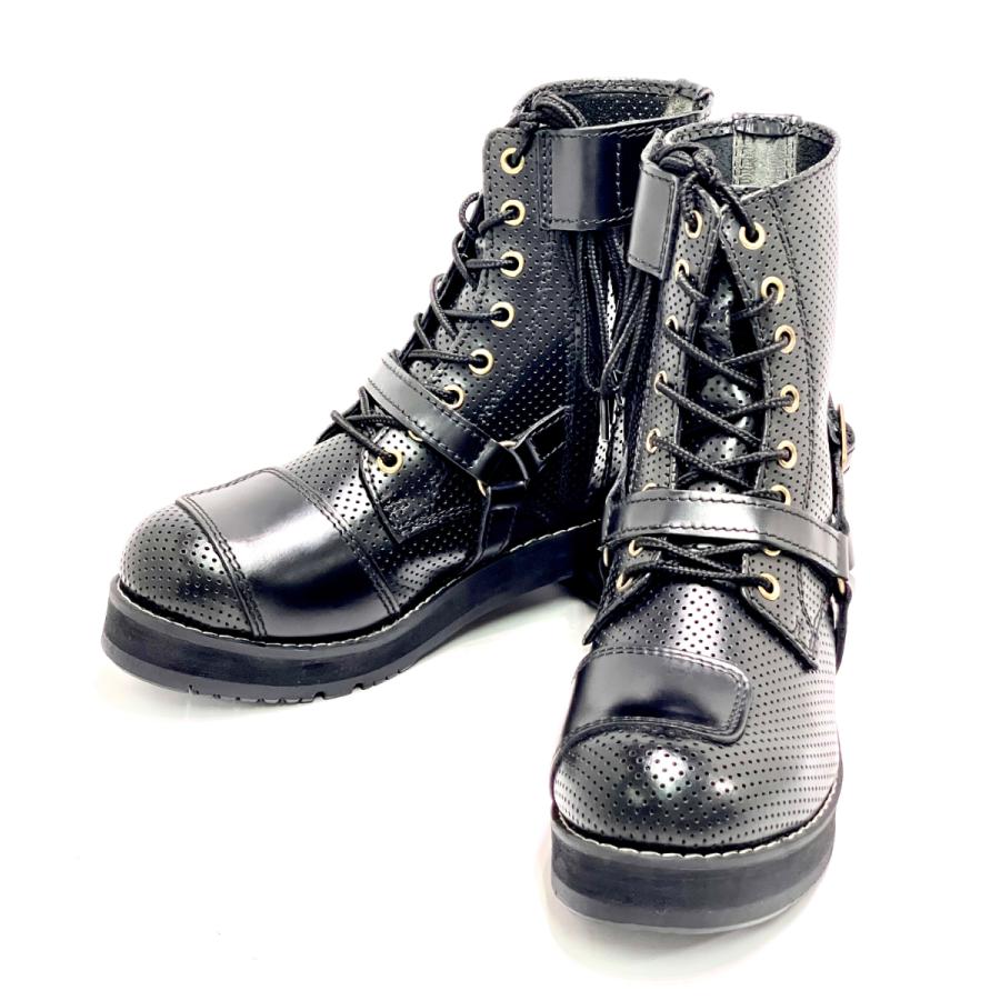厚底パンチングファルコン 本革バイクブーツ ◇当日出荷(平日正午12