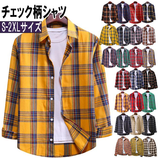 チェックシャツ メンズ レディース 長袖 チェック柄 ロング トーンオン