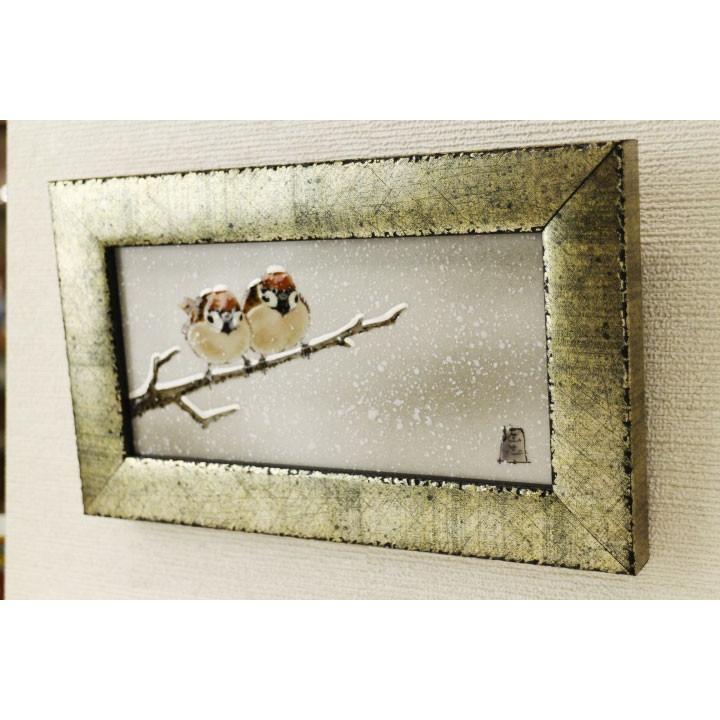 九谷焼 擦金箔額（長角）雪二雀図 中村陶志人 額縁 陶額 人気 ギフト