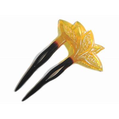 本べっ甲 かんざし 二本挿し 飴色鼈甲に唐草模様の透かし ヘア