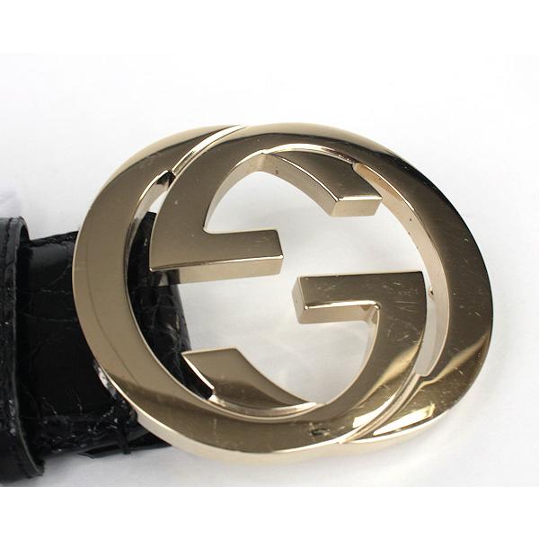 GUCCI（グッチ） インターロッキングG バックルベルト クロコダイル 黒