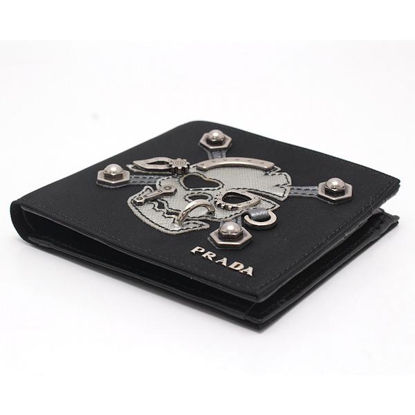 PRADA（プラダ） メンズ スカル 二つ折り財布 2M0738 黒ナイロン