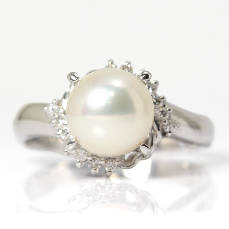 Pt900 パールリング 8mm ダイヤモンド 0.12ct 12号 真珠 プラチナ 指輪
