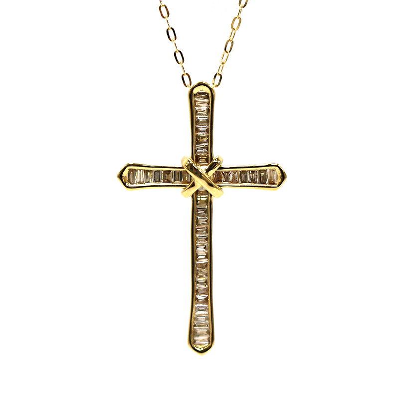 K18 クロスネックレス 約45cm ダイヤモンド 0.40ct 18金 ゴールド 約