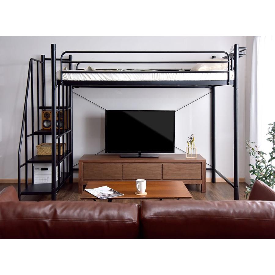 タンスのゲン ロフトベッド シングル 階段 ベッド ロフト パイプ ハイ