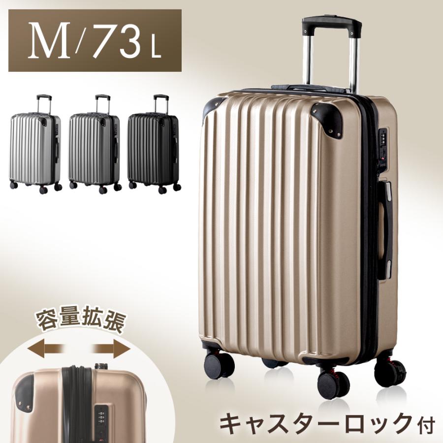 スーツケース 大容量 Mサイズ 73L 拡張 キャリーケース 3泊4日 消音