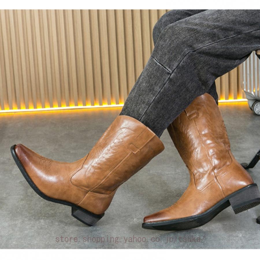 メンズ カウボーイ風 ショートブーツ ウエスタン調 騎士 バイクブーツ