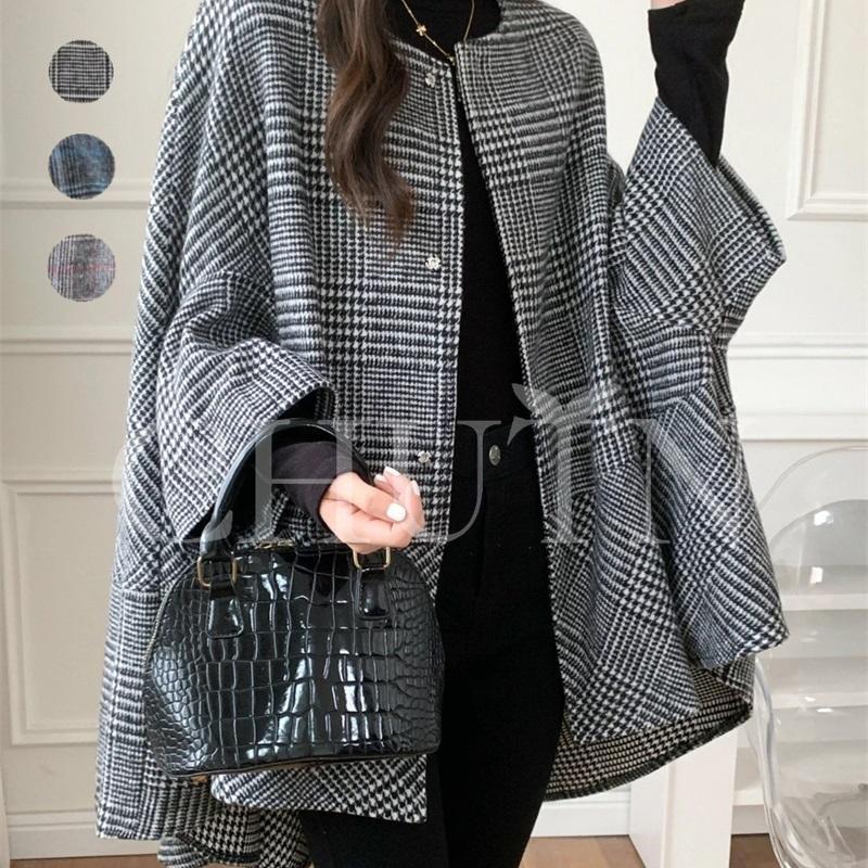 春ポンチョコート レディース ケープコート 秋 冬 アウター チェック柄