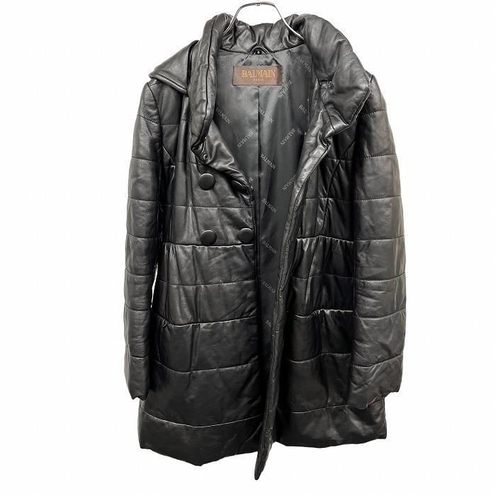 BALMAIN（バルマン） 中綿 レザーコート フード脱着可 ハイネック 裏地