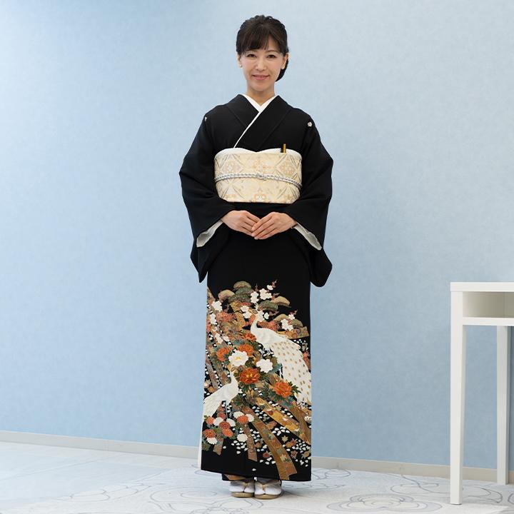 レンタル留袖 フルセット 高級正絹 留袖 孔雀・牡丹・蔓帯文様 TS
