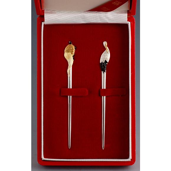 銀製品・菓子切・和楊枝「鶴亀」2本セット : 銀食器・銀製器の老舗上田