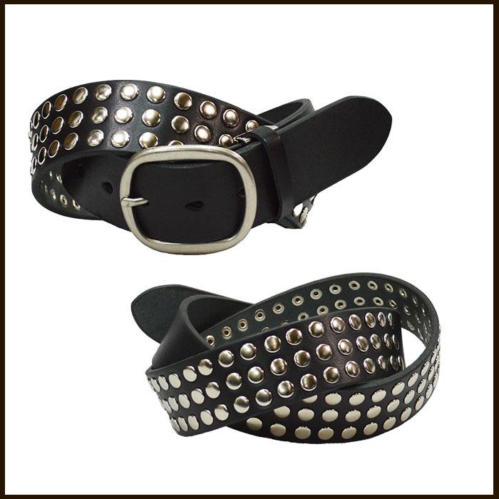 スタッズベルト メンズ 丸鋲 3連鋲 革 牛革 本革 レザー 日本製