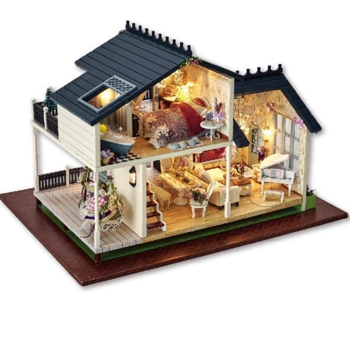訳あり)手作り 西洋風 ミニチュア ドールハウス LEDライト 音声