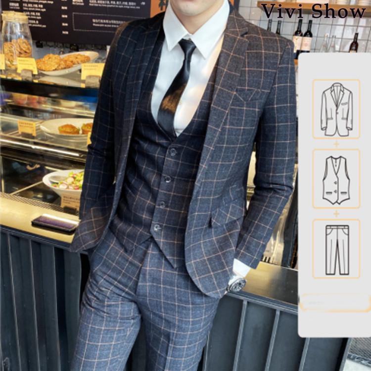 メンズ カジュアルスーツ ストライプ 3ピーススーツ チェック柄