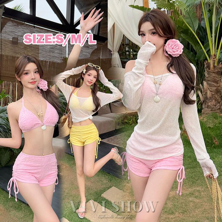 水着 レディース 体型カバー シアートップス付き シャーリング ビキニ