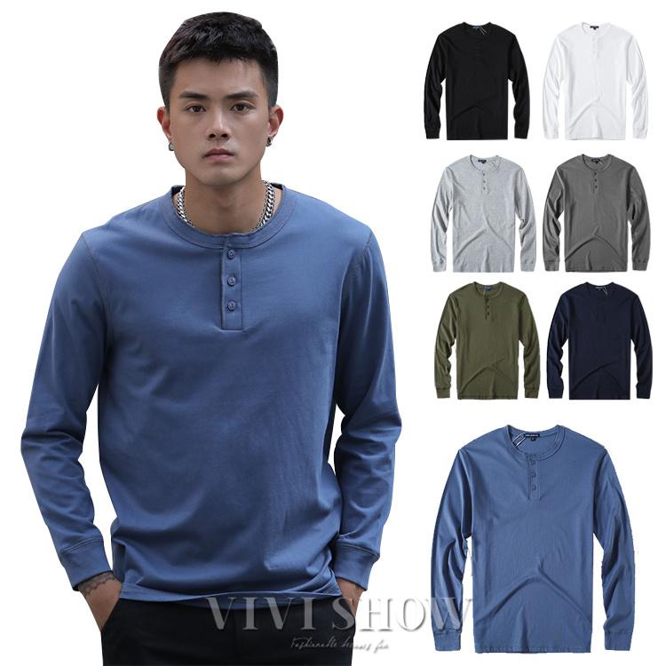 Tシャツ メンズ ロングtシャツ ロンt トップス 長袖 ヘンリーネック 3