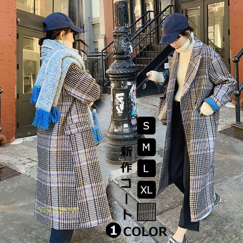 グレンチェック レディース チェスターコート 千鳥柄 アウター ロング