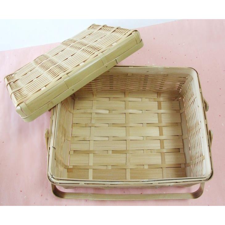 竹手付バスケット 国産 日本製 竹 かご ふた式 職人手作り ランチ