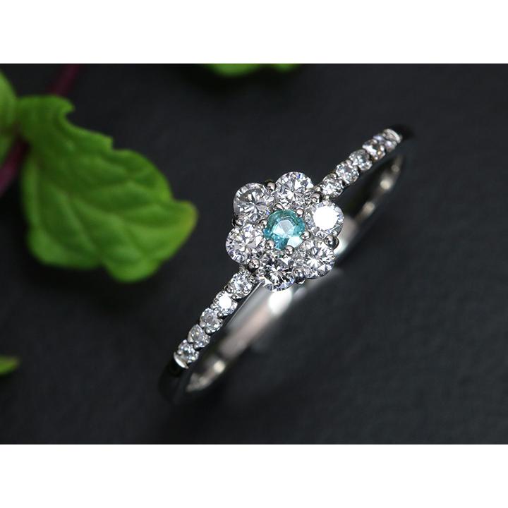 パライバトルマリン0.03ct＆ダイヤモンド取り巻きPT900フラワー