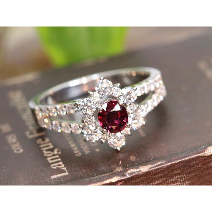 非加熱ルビー0.58ct 上質ダイヤモンド取り巻き0.73ct PT900 プラチナ