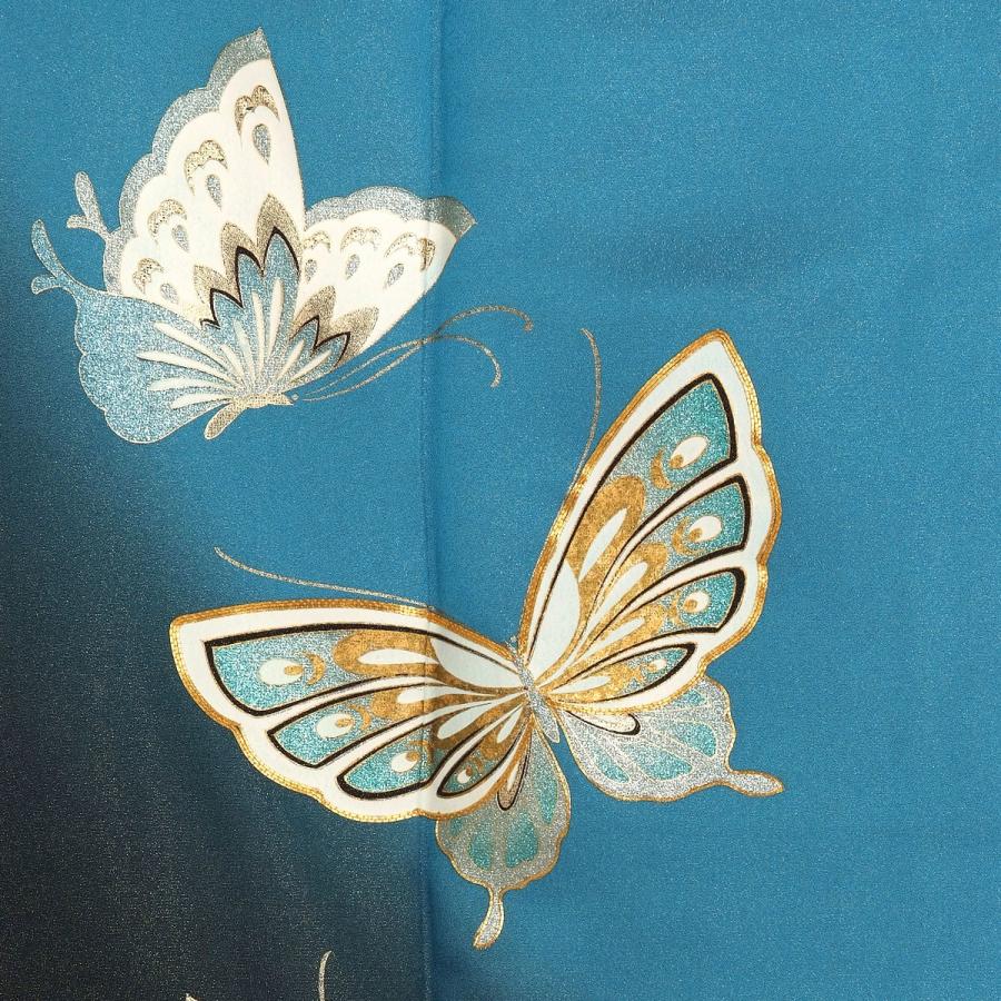 振袖 レンタル 成人式 結婚式 ブルー ラメ入り 金彩蝶(絹)(宅)モデル