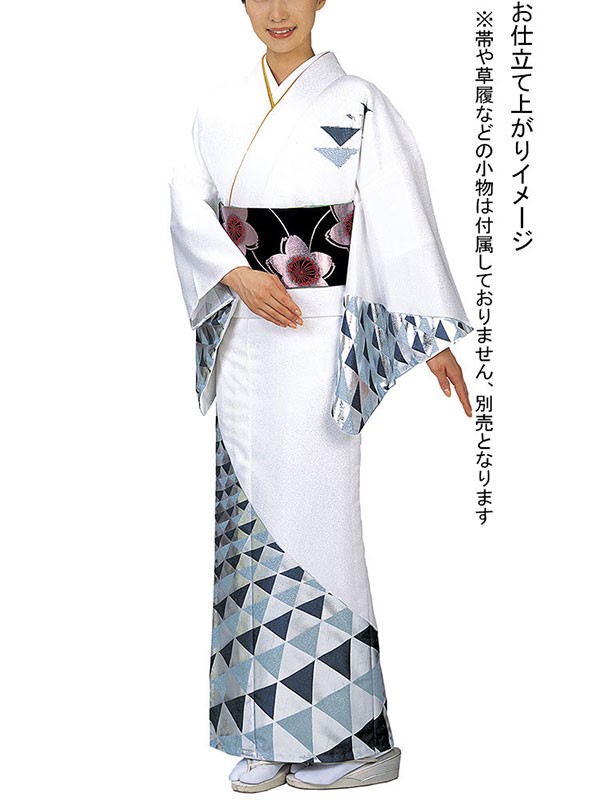 訪問着 着物 反物 女性 男性 踊り 絵羽 白 シルバー 鱗紋 洗える着物