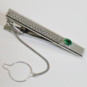 半額/ K14WG ホワイトゴールド/エメラルド ネクタイピン(代引き不可