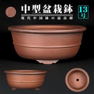 盆栽鉢 紫泥外縁胴紐楕円鉢 植木鉢 中国鉢 張氏製陶 落款あり 15号