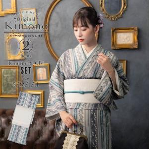 着物セット 洗える 着物 袷 名古屋帯 帯揚げ 帯締め Lサイズ 4点セット